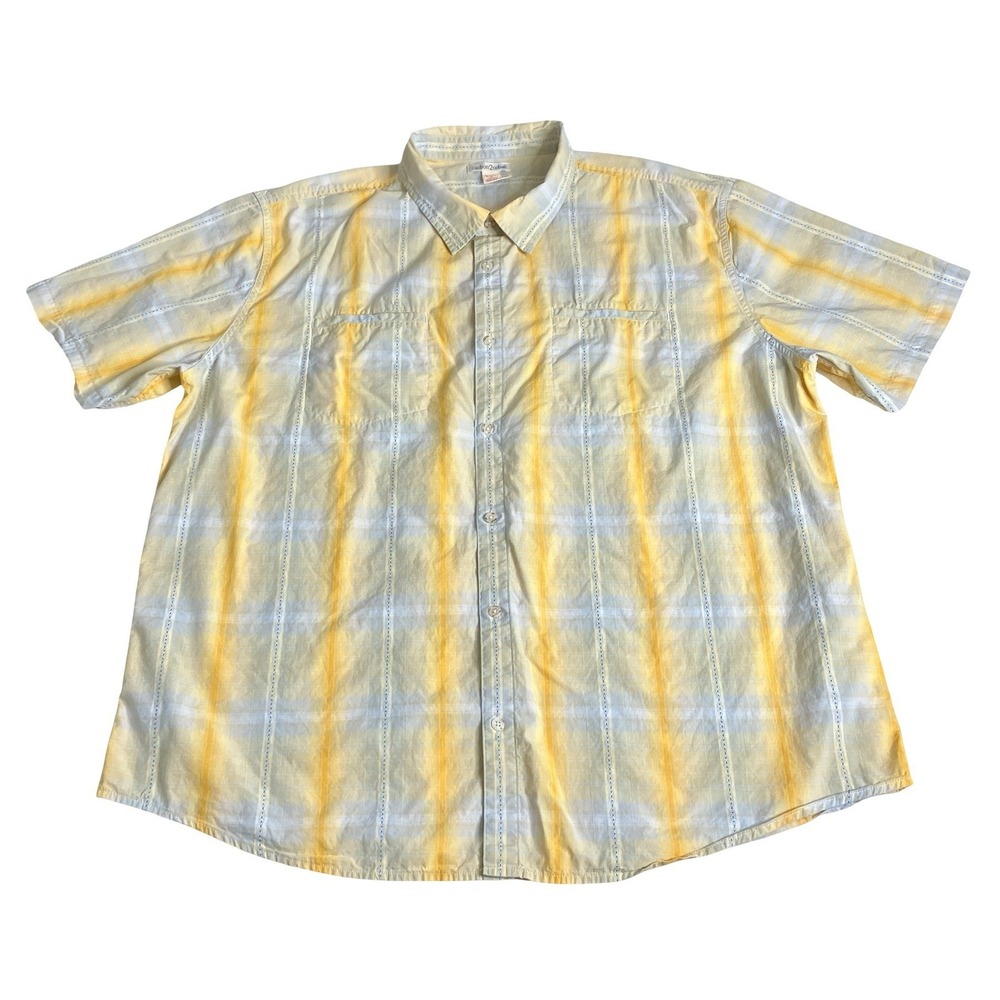 Carbon 2 Cobalt Shirt Mens XXL Yellow Plaid Embroidered Button Down Short Sleeve